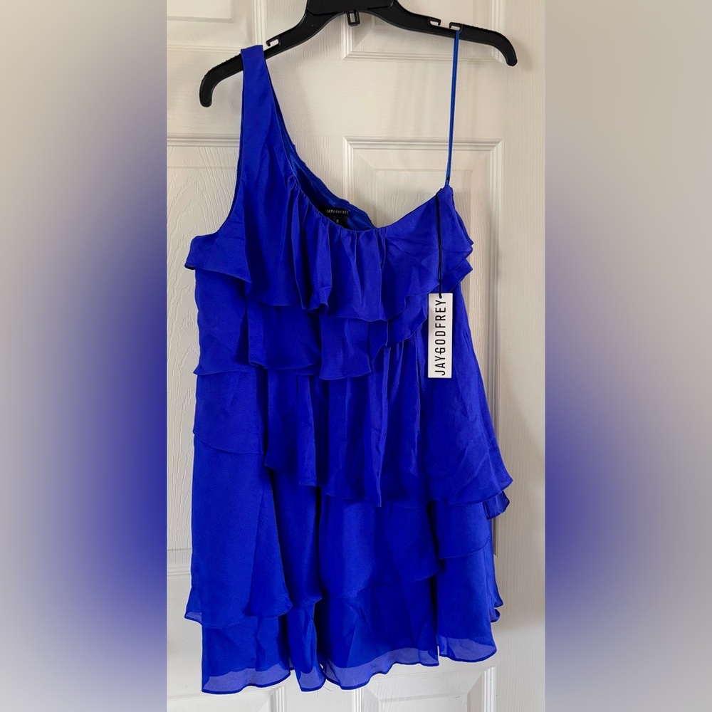 #329 Jay Godfrey Ruffle One-Shoulder
Dress Blue